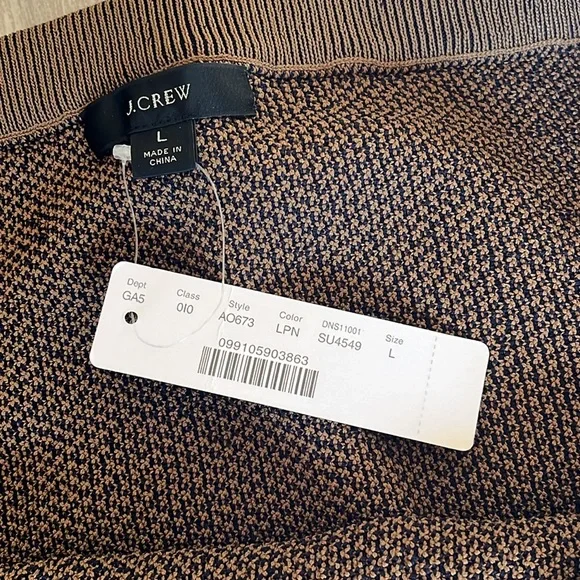 Jcrew A-line midi sweater skirt, light pecan/ navy, fringe wrap sizeL, nwt - Picture 7 of 10